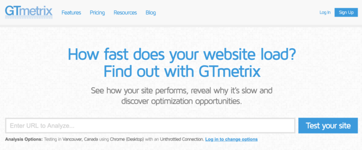 GTmetrixのトップページ